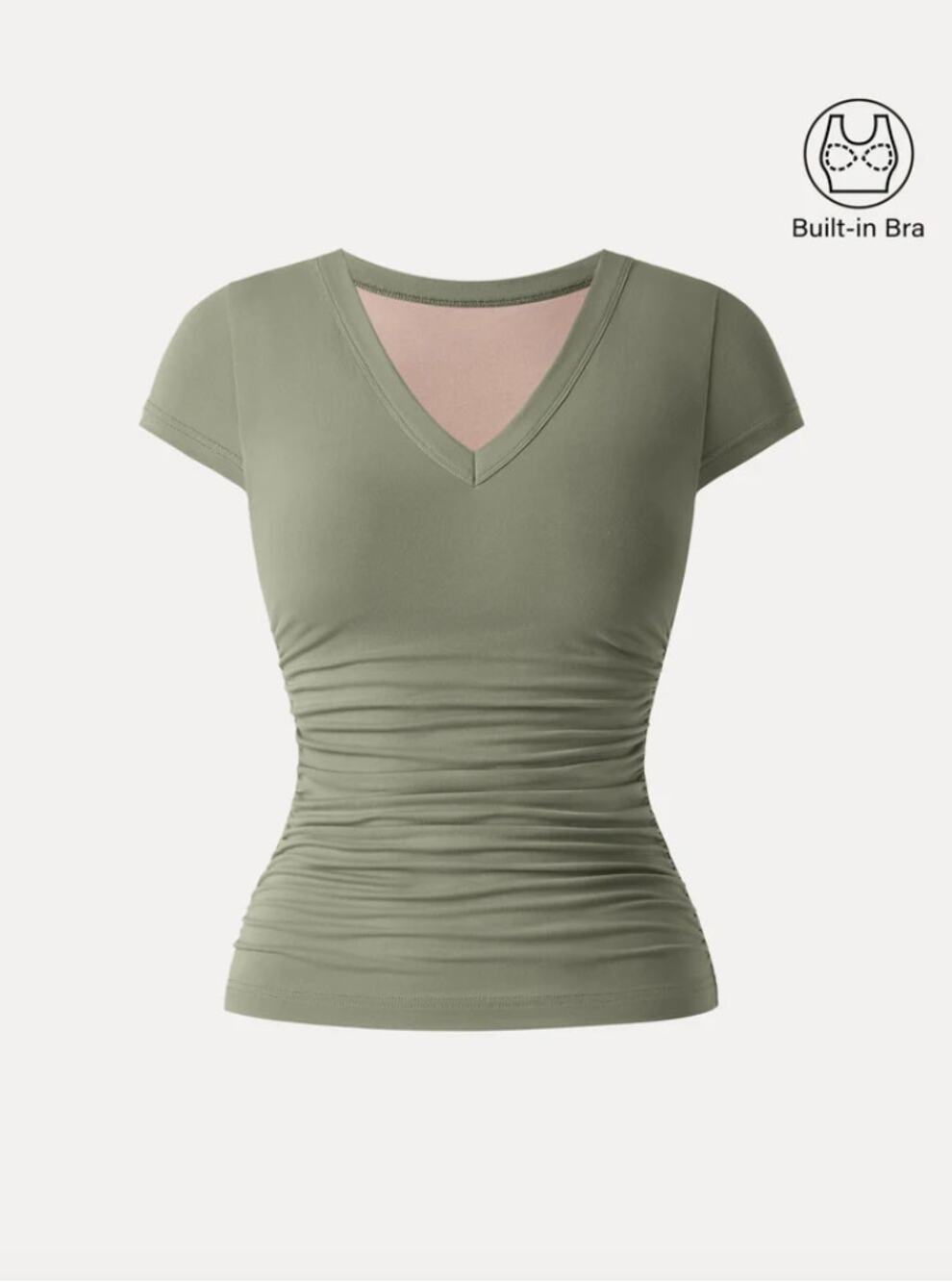 OGL Eco-SkinKiss Elevated V-neck Side Ruched Cap Sleeve Bra Tee SIZE M NWT